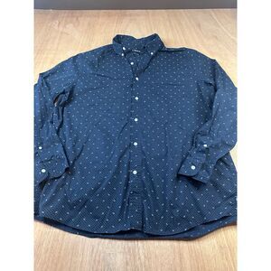 Chaps Mens Button Down Shirt XXL Blue Floral Dot Print Cotton Blend